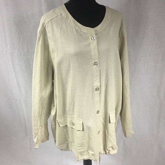 Woman Within beige tan size 22/24 2XL lightweight jacket top button tie … - Picture 1 of 8
